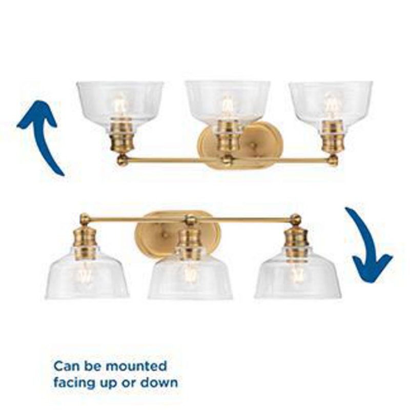 Vintage Brass 3-Light Vanity Fixture with Clear Glass Shades