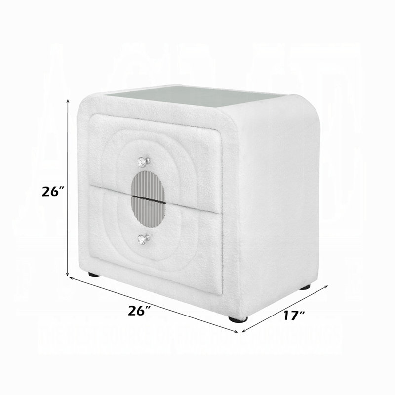 Table de chevet 2 tiroirs Kery, Blanc / chrome / noir