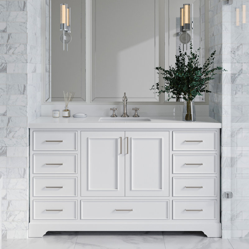 Meuble-lavabo simple avec plateau Abshire 61, Blanc, 61"