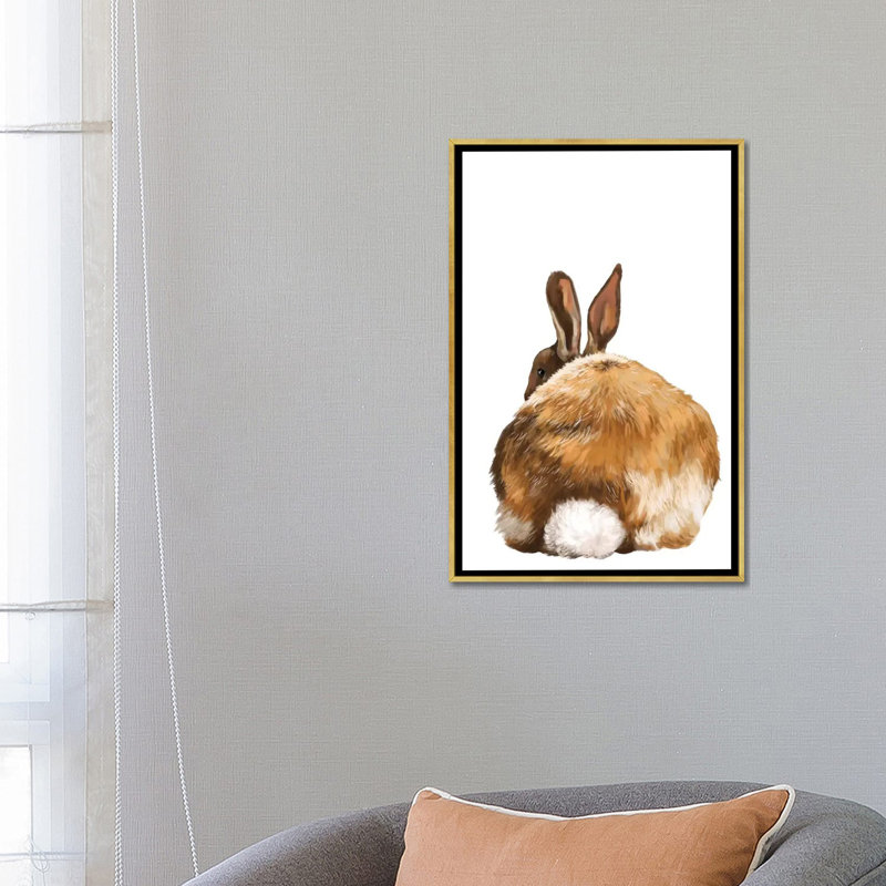 Art de lapin, Toile encadrée d'or, H 26 po x l 18 po x P 1,5 po