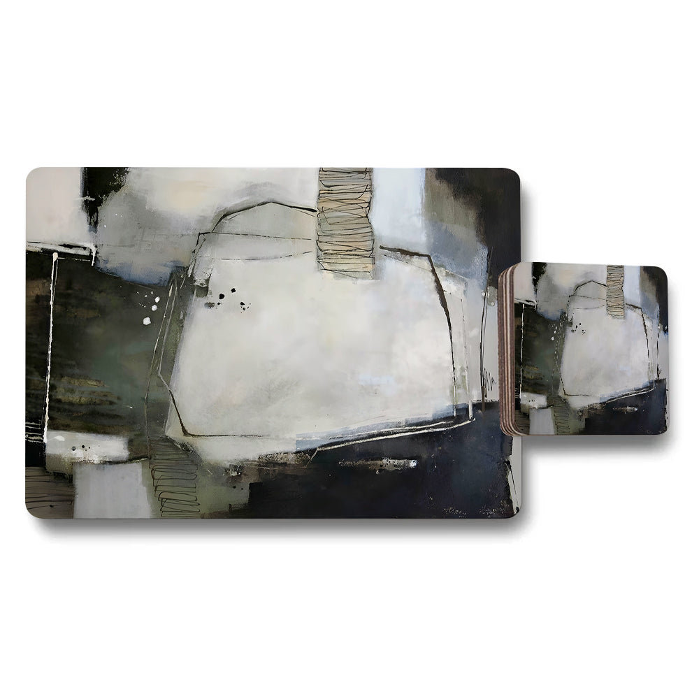 Abstract Art Placemat and Coaster Set in Neutral Tones