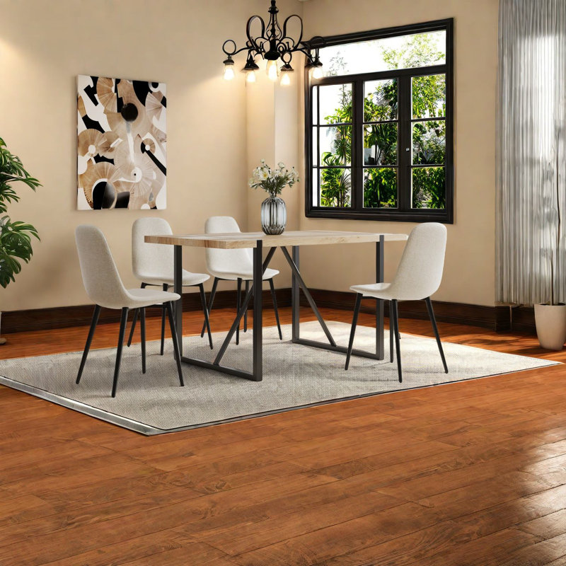 Ensembles de table de salle à manger en MDF peu encombrants avec chaises en lin, style industriel moderne