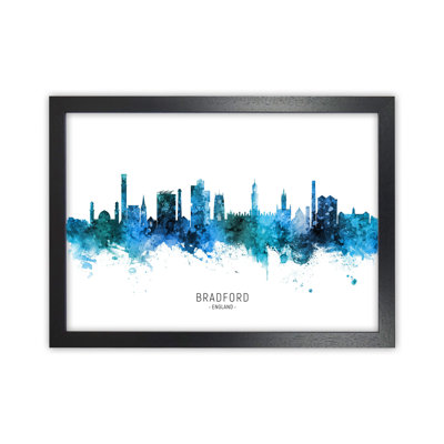 Bradford England Skyline Blue City Name by Michael Tompsett - Print