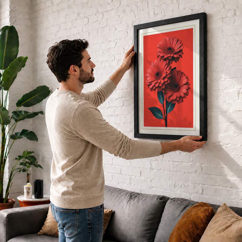 Stacked Daisy Stem Botanical - Framed Print, Unframed, A4 - 29.7 x 21.0 cm