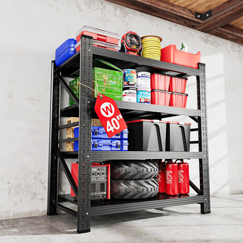 Tablettes en acier robustes 40,0 po à 4 niveaux - Support de rangement réglable pour le garage, l'entrepôt, le garde-manger et les outils