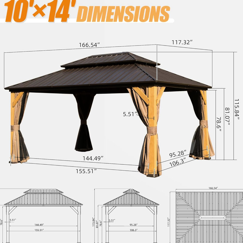 Solid Wood Gazebo In Wood, Enhancing Backyard Ambiance, Patio, Backyard, Deck, Lawn With Galvanized Steel: For Patio And