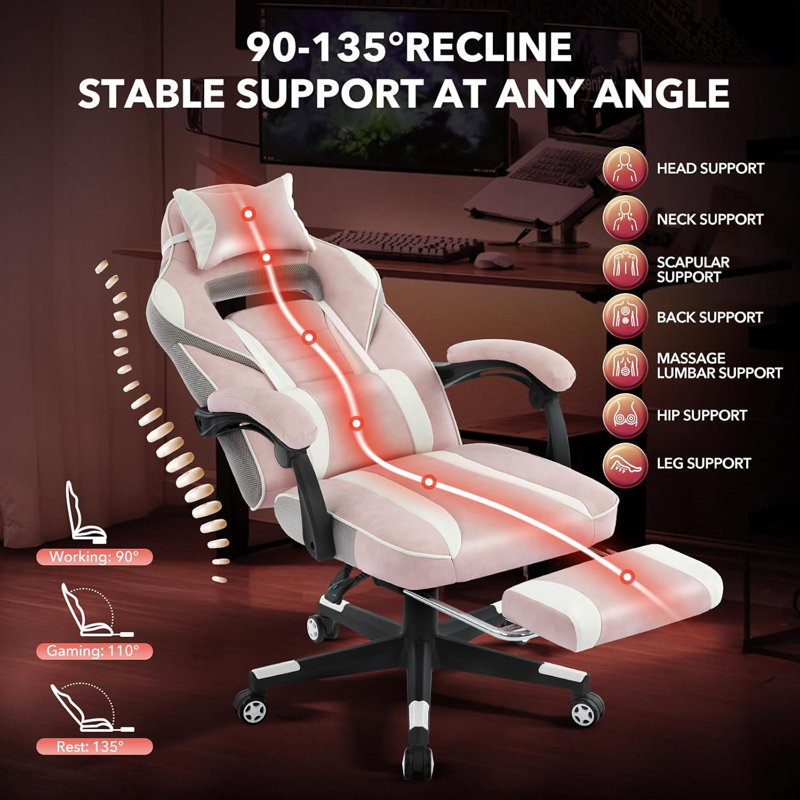 360° Swivel Height Adjustable Gaming Chair with Retractable Footrest & Ergonomic Lumbar High Back PU Leather Computer Chair with Headrest for Office