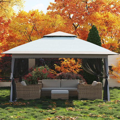 Easy One-Push Setup Portable Canopy Canopy Tent 12x12 FT with Mosquito Netting, Adjustable Height, Double Roof, 4 Sand Bags, Wheeled Bag – Outdoor Patio, Garden, Backyard Shelter