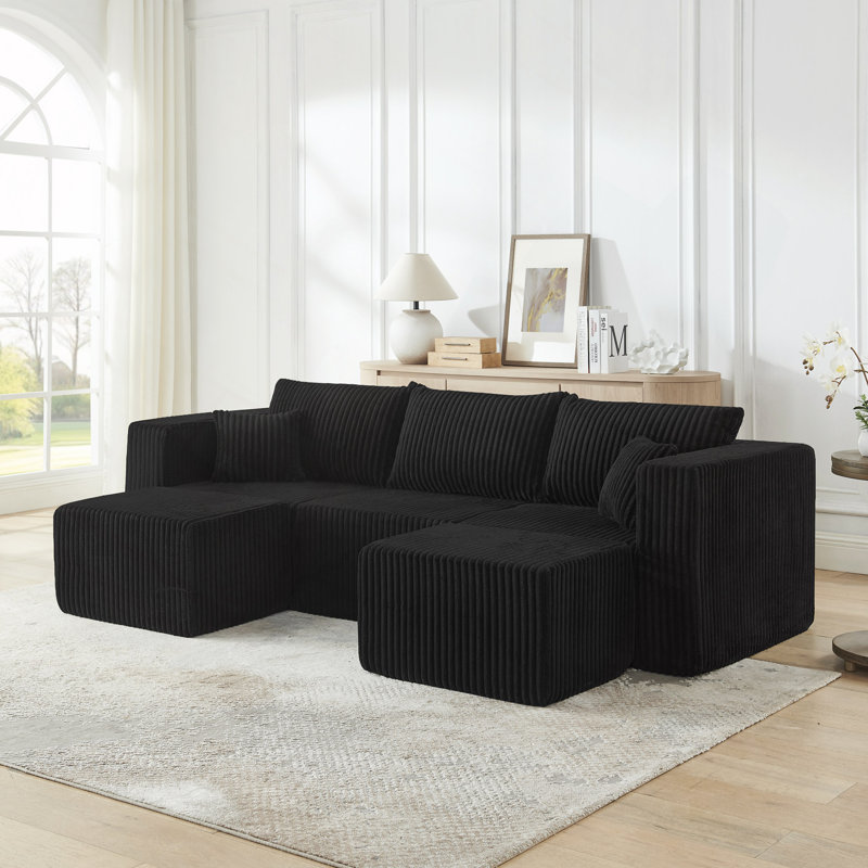 Canapé modulaire compact en velours côtelé compact avec un style minimaliste moderne, Black Foam, Black