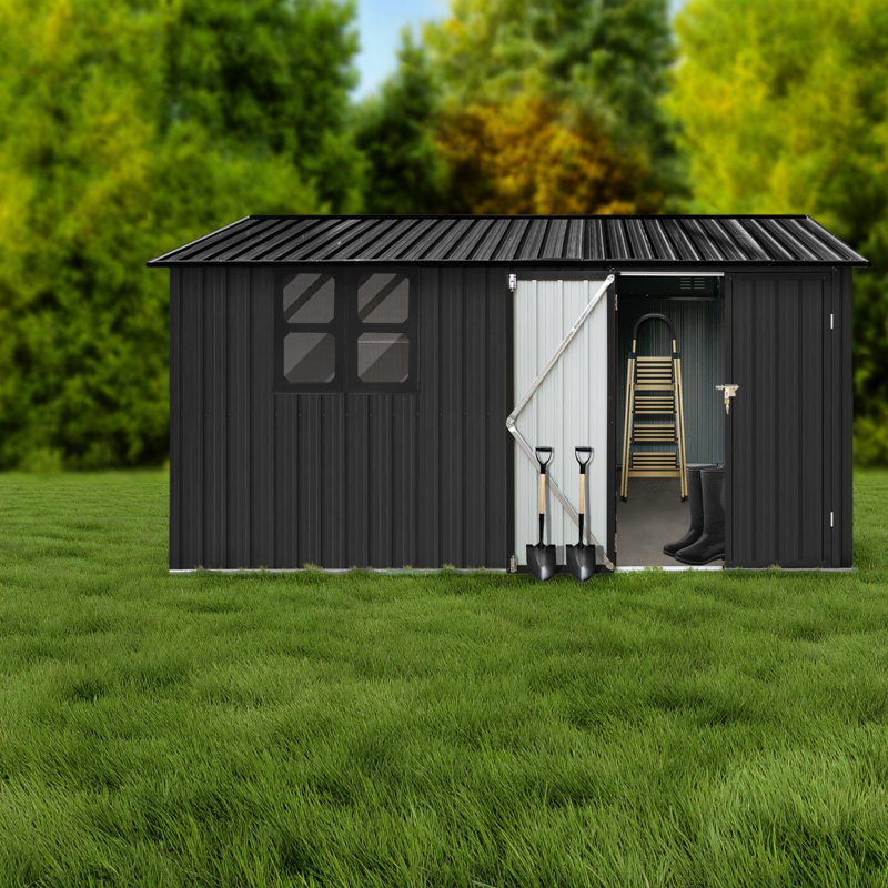 Remises en métal durables, design moderne noir, utilisation spacieuse dans le jardin