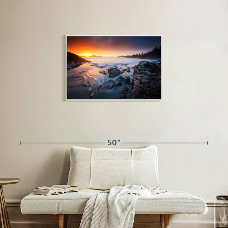 Coucher de soleil sur la côte du Tofino, Cadre flottant blanc, 31 po x 21 po