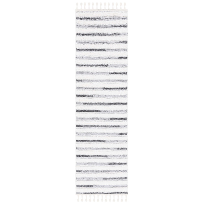 Moroccan Tassel Shag 648 Area Rug In Ivory / Grey, Runner 2'3" x 8'