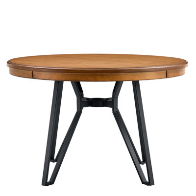 Frêne, table de salle à manger ronde, 46,95 po, pieds en épingle à cheveux en métal, tablette ouverte, diamètre de 4 personnes pour les repas, sièges