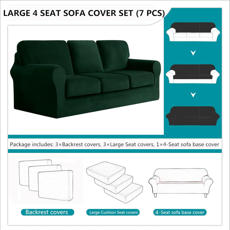 Sofa Cover With Separate Seat Cushions And Backrests Stretch Velvet Sofa Slipcover Couch Covers Furniture Protector Split Combined (3-Seat Set 7 PCS)
