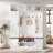 3-in-1 Hall Tree With 6 Hooks, Bench, Left Cabinet With Adjustable Shelves And Open Compartments-1432791718