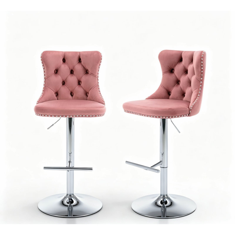 Tabouret de bar pivotant à hauteur réglable Daijiah, Argent, Rose