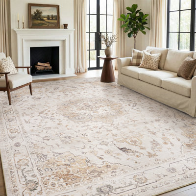 Tapis à motif floral lavable doux avec envers antidérapant pour les salons et les chambres
