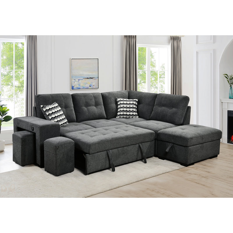 Canapé-lit modulaire escamotable, Sergé de polyester gris foncé