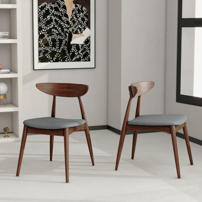 Ensemble de 2 chaises rétro en bois d'hévéa avec dossier ergonomique et coussins moelleux