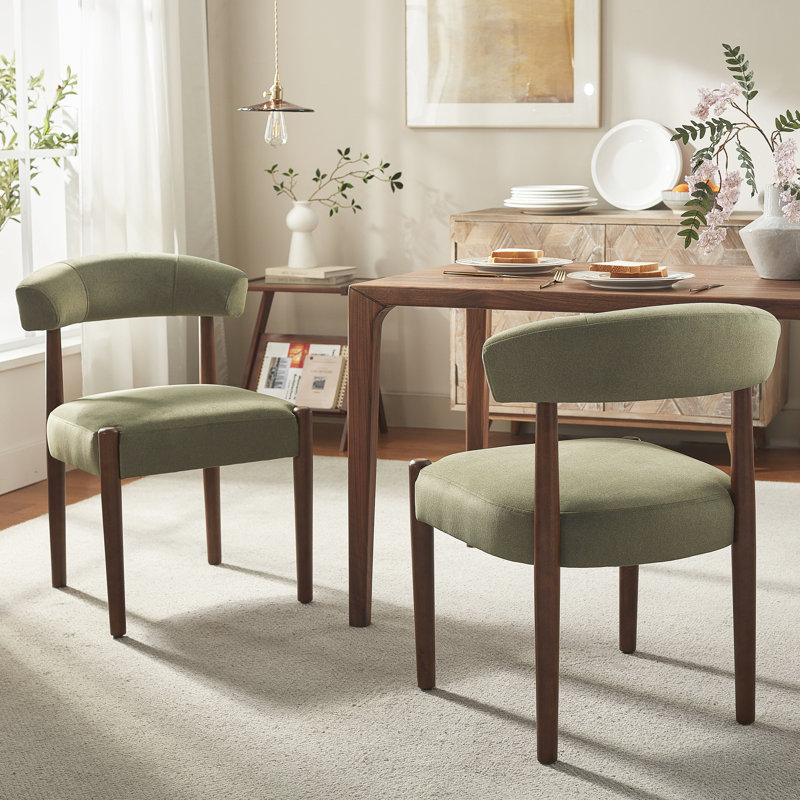 Upholstered Dining Barrel Chair Set of 2, Extra-Wide 20” Seat, Deep Cushioned Comfort, Plush Fabric, Solid Wood Legs, Green