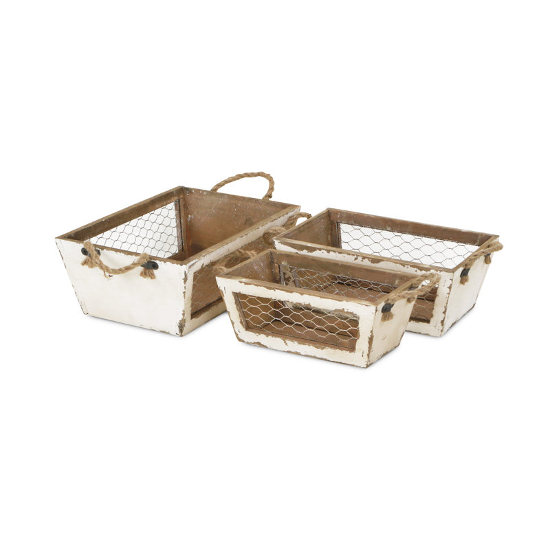 Cheungs Solid Wood Decorative Bin, Gray