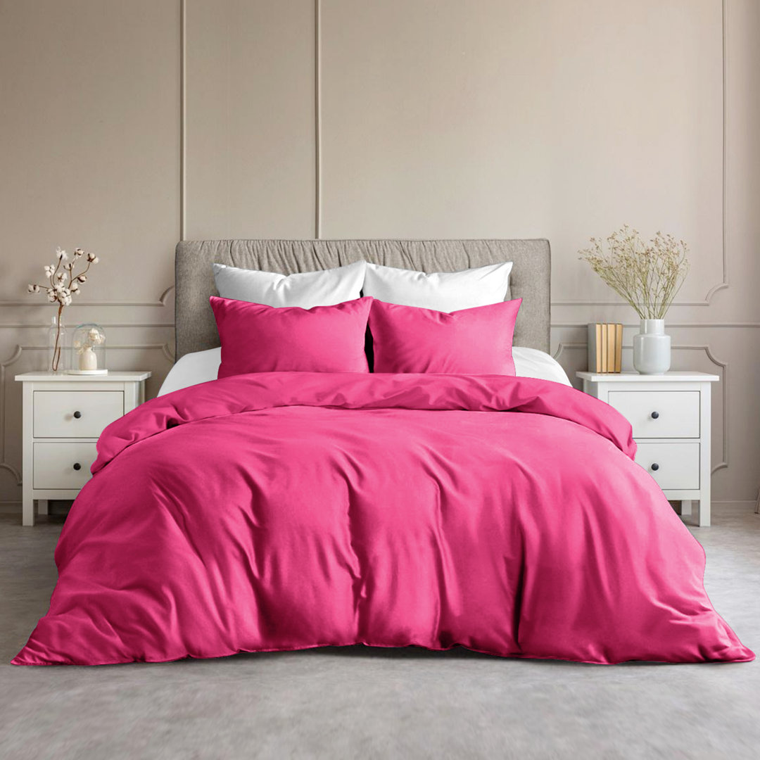 Plain Microfibre Reversible Contemporary Luxury Quilt Duvet Cover with Pillow Cases