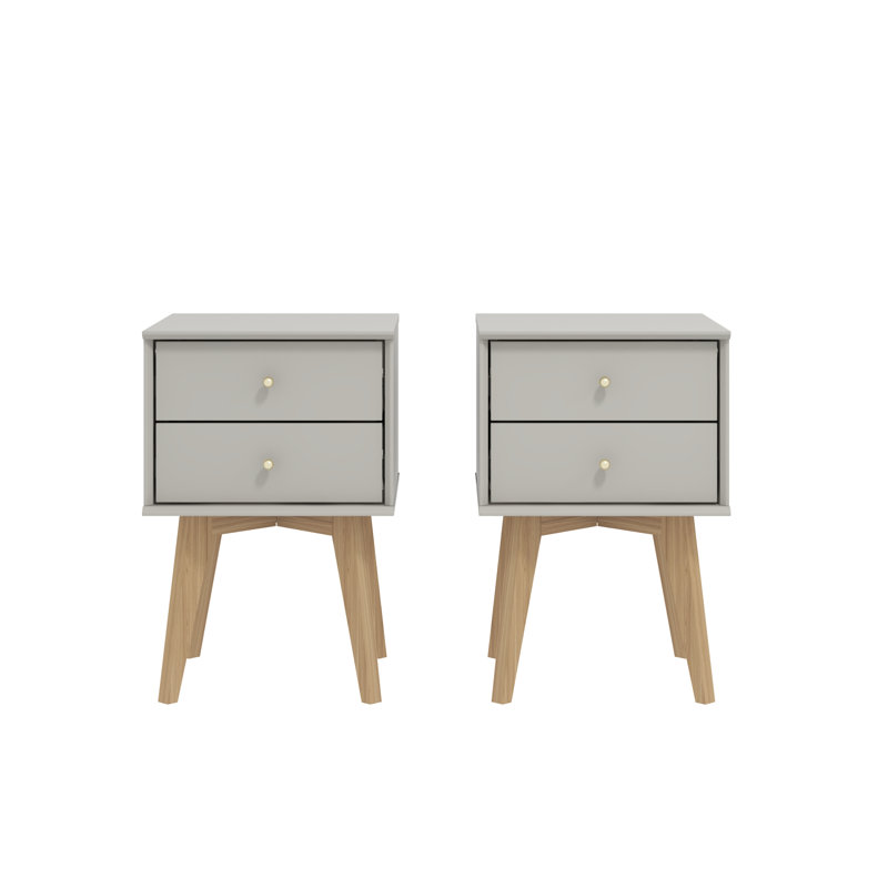 Manufactured Wood Bedside Table Sets of 2, Light Grey Euro Oak
