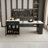 80-Inch Expandable Kitchen Island With Dining Table, Marble-Grain Countertop With Power Outlet, Mobile Storage Cart With Cabinet & 2 Drawers, Kitchen Prep Table (Black)