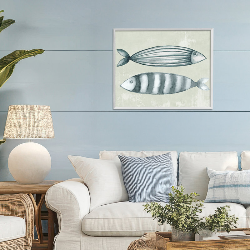 Stick Fish in Neutrals Framed Giclee, design by Eli Jones, 16" H x 20" W, Coastal White Framed Giclee
