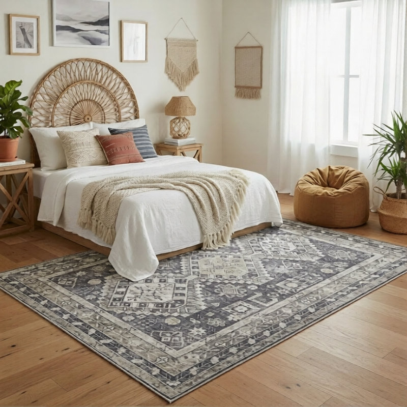 Tapis perse Glidewell à motif de médaillon Boho, Rectangle 7 pi 10 po x 9 pi 9 po