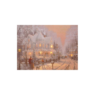 Thomas Kinkade Holiday Gathering Pre Lit LED, Built-In Back Wood Frame Wall Art, 24 X 36