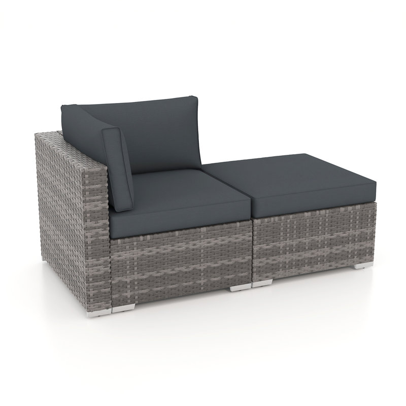 Chaise de patio avec coussins et repose-pieds, Coussin gris foncé / structure grise