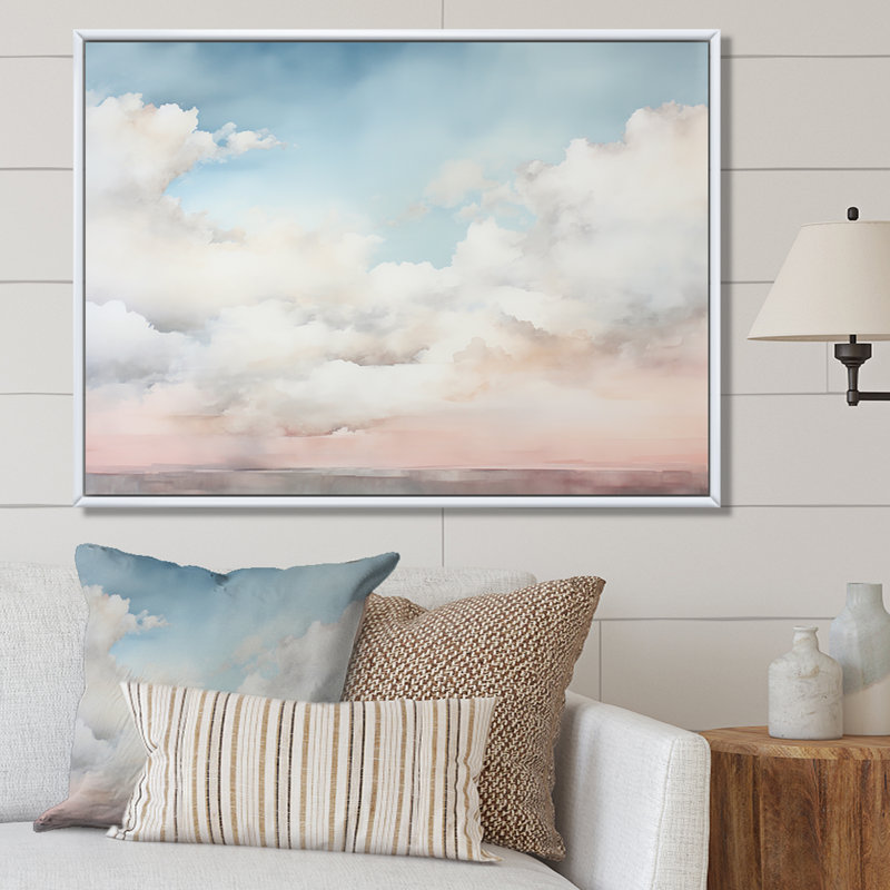 Minimalisme, ciel nuageux, paysage sur toile, H 12 po x l 20 po x P 1 po, Cadre flottant blanc