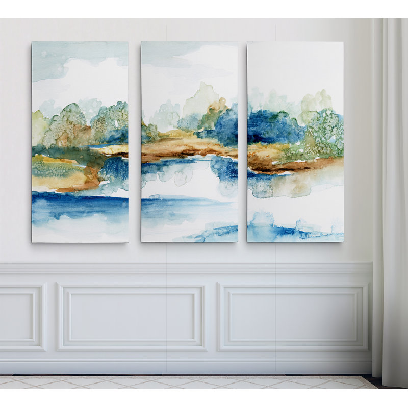 Blue Serenity - 3 pièces, reproduction sur toile, H 40 po x l 60 po x P 1,5 po