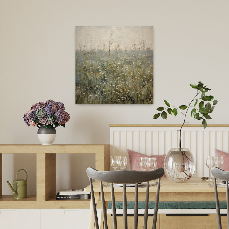 Art contemporain cachette avec fleurs sauvages, H 18 po x l 18 po
