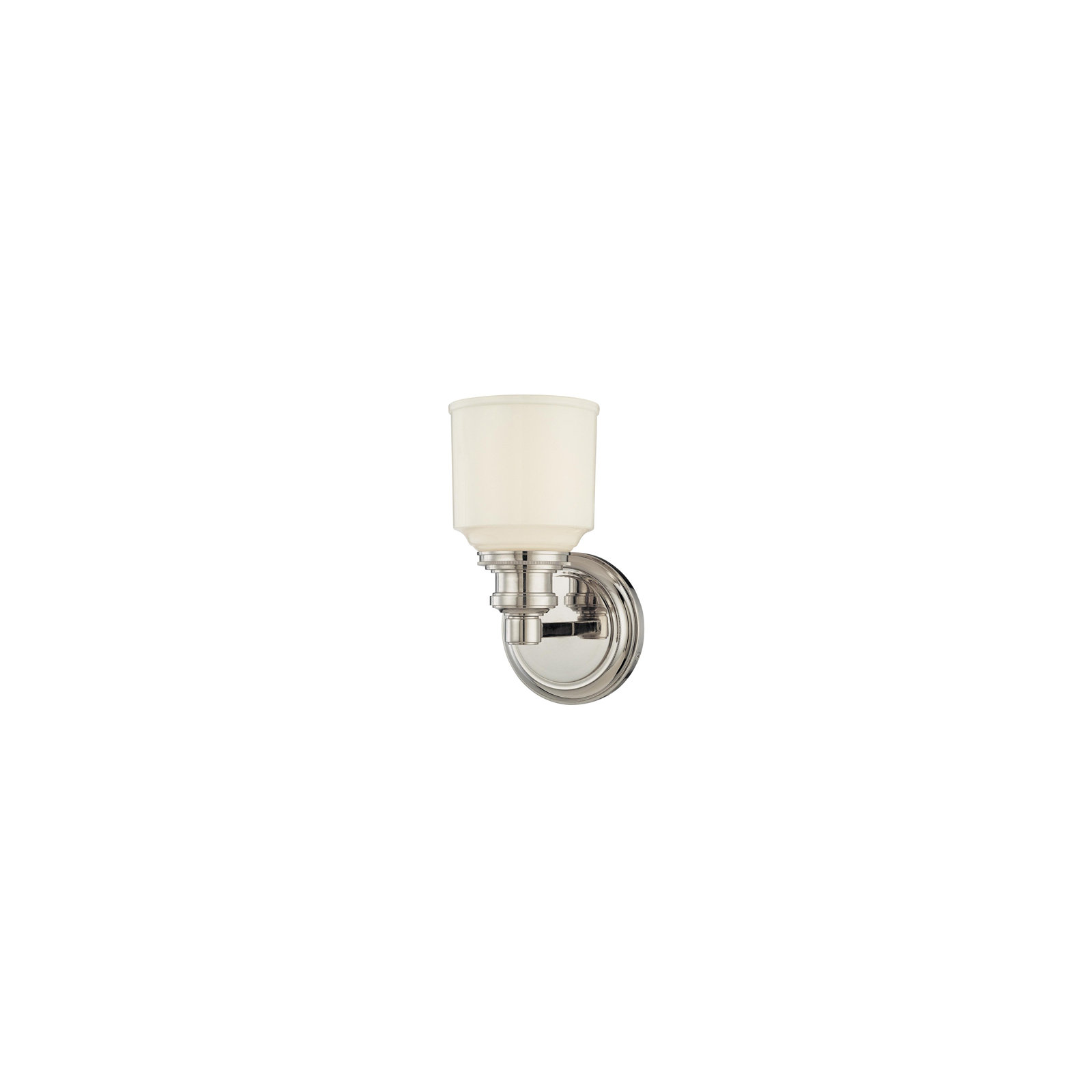 Windham Single Light Glass Dimmable Armed Sconce, Polished Nickel