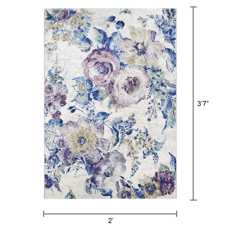 Nicole Floral Bone Multicolor Performance Area Rug, Rectangle 2' x 3'7"