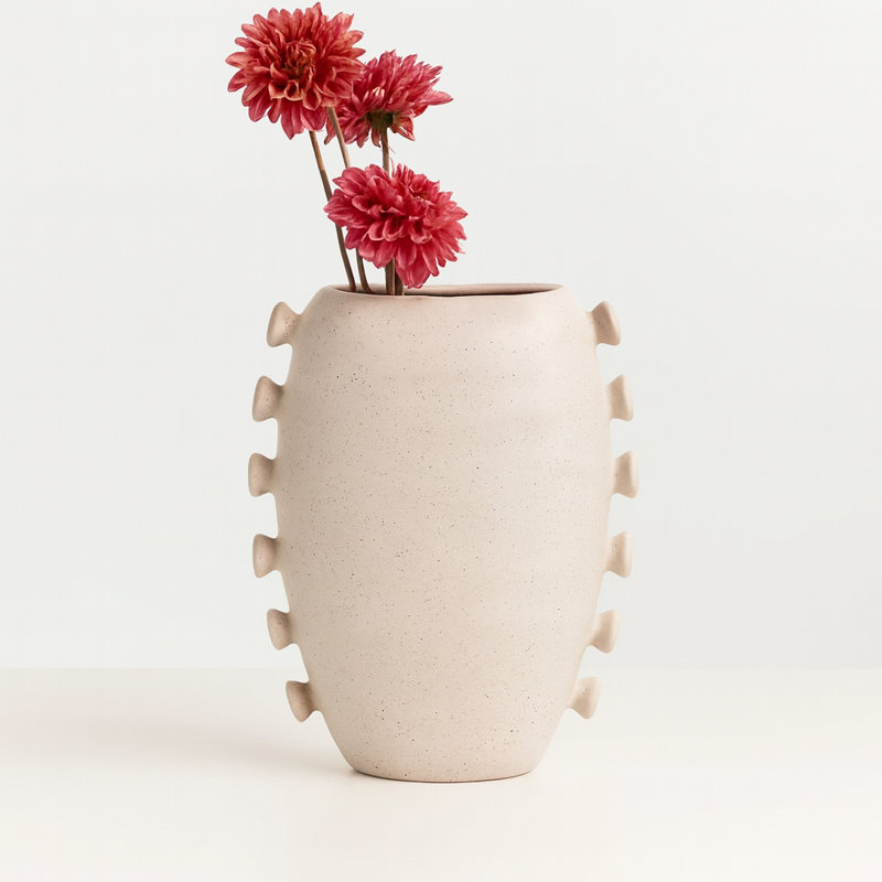Statement-Making Vase For Home Decor And Table Styling -  Sculptural Tall Flower Vase With Unique Side Detailing - Ivory