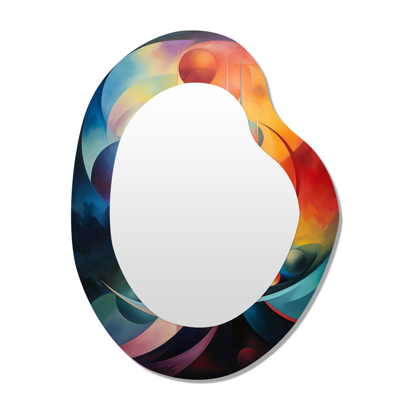 Rainbow Moons Retro Geometrics - Irregular Abstract Landscapes Modern Unique Wall Mirror