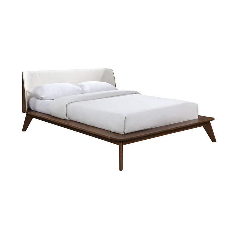 Lit 1 pièce en tissu tête de lit à oreilles, cadre de lit plateforme, prêt pour le matelas, style Mid-Century moderne