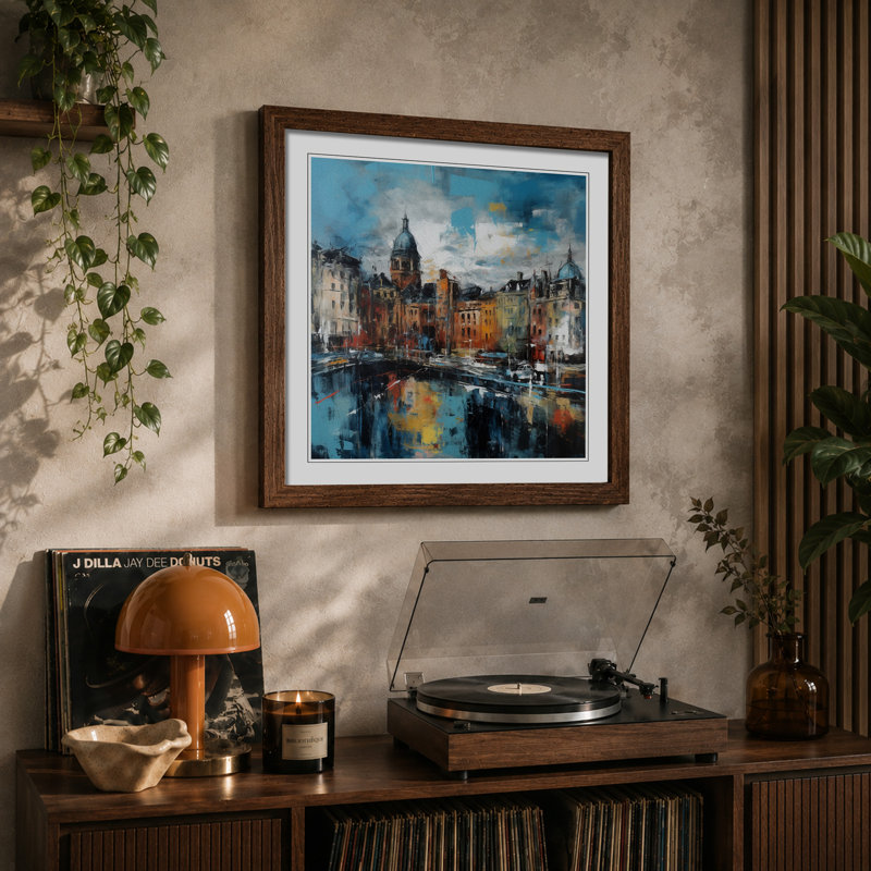 City Of Belfast Abstract Expressionism No.1 - Framed Print, Walnut