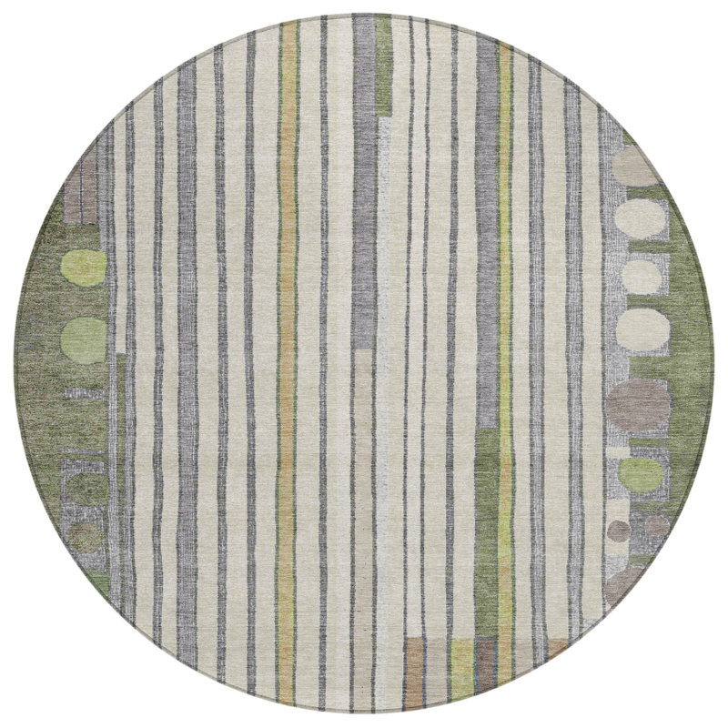Machine Washable Indoor/Outdoor Husby ACN2189 Geometric Rug, Round 8'