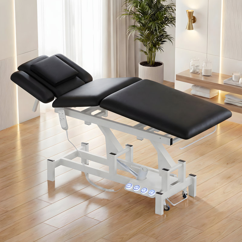 Table de massage électrique professionnelle à hauteur réglable, dossier et repose-jambes, lit de massage à deux moteurs avec télécommande et commande au pied, boutons à DEL