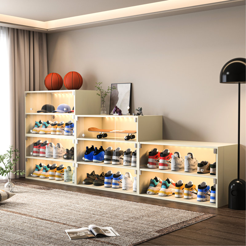 Sneaker Cabinet With Led Strip - Fits 6 Pairs.Package Height, Wood Construction Storage Holds 1-2 Drawers, Abs+pc Filler
