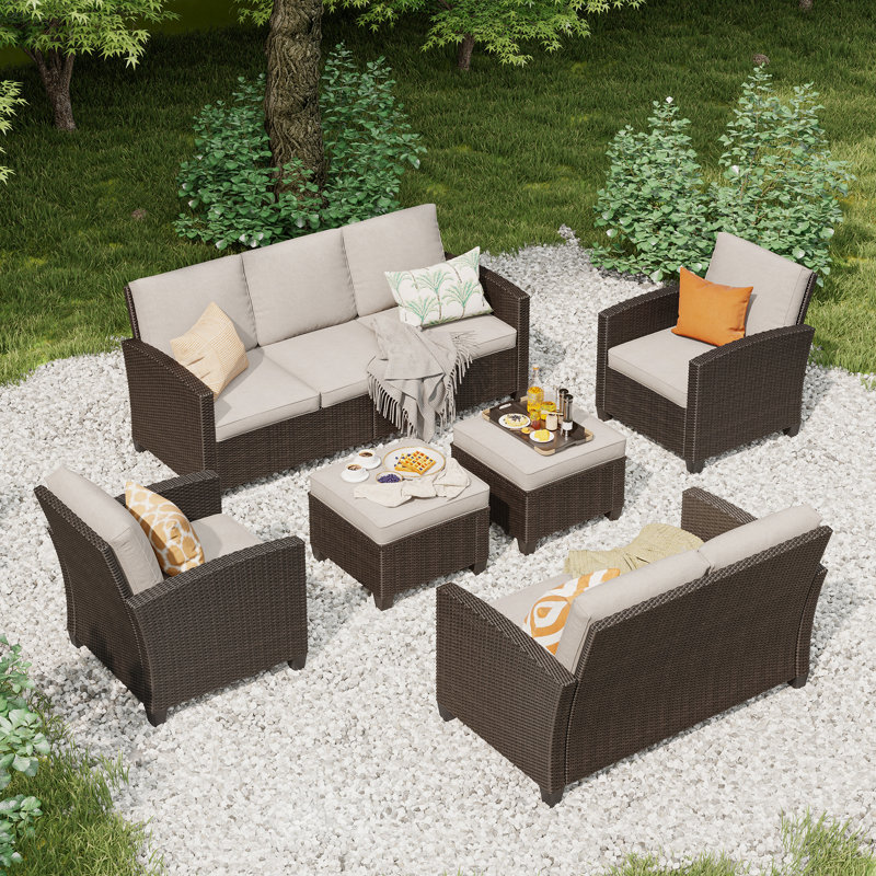 Ensemble de conversation pour patio en rotin 6 pièces