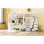Lit superposé double au-dessus de simple avec bureau, tiroirs et tablettes, blanc
