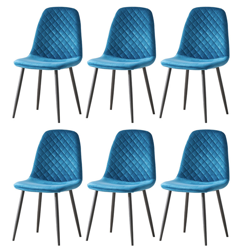 Wellersburg Modern Velvet Upholstered Armless Dining Chair, Dark Teal Velvet, Black