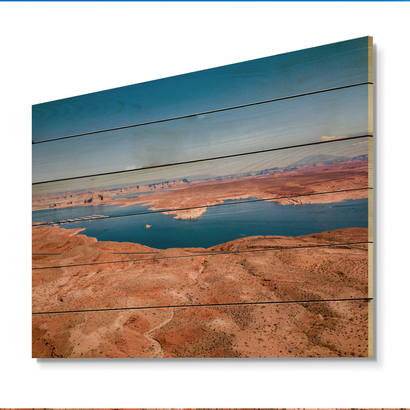 Vue aérienne du lac Powell sur bois, H 24 po x l 32 po x P 0,78 po