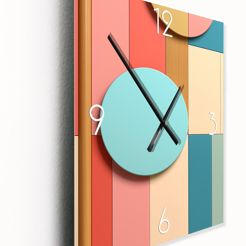 Horloge murale rétro bleu clair géométrique, H 40 po x l 30 po x P 1 po