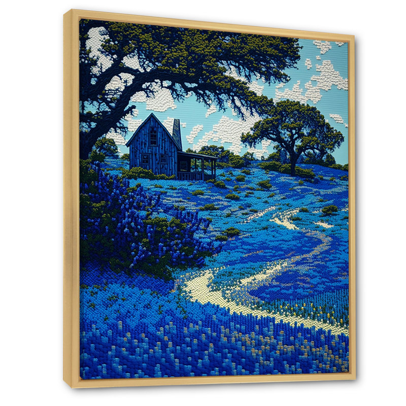 Bluebonnets in the Farm - reproduction sur toile, H 32 po x l 16 po x P 1 po, Cadre flottant brun